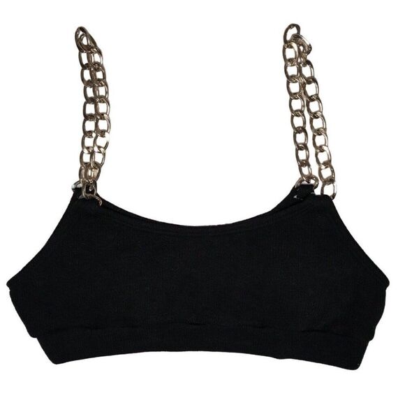 Vintage Black Knit Bralette Grunge Streetwear Gold Chain Strap Crop Top / Small - Picture 5 of 5